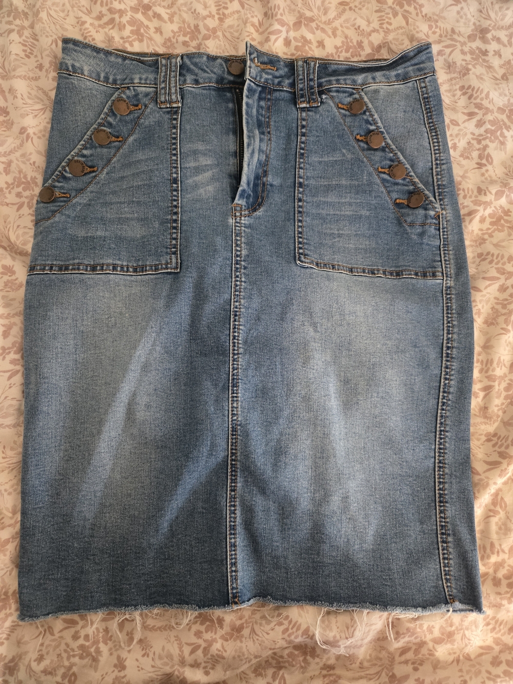 Denim Blvd Light Blue Denim Skirt - Button Pocket Design